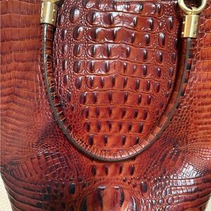 Brahmin Chestnut Crocodile-Embossed Laptop Bag